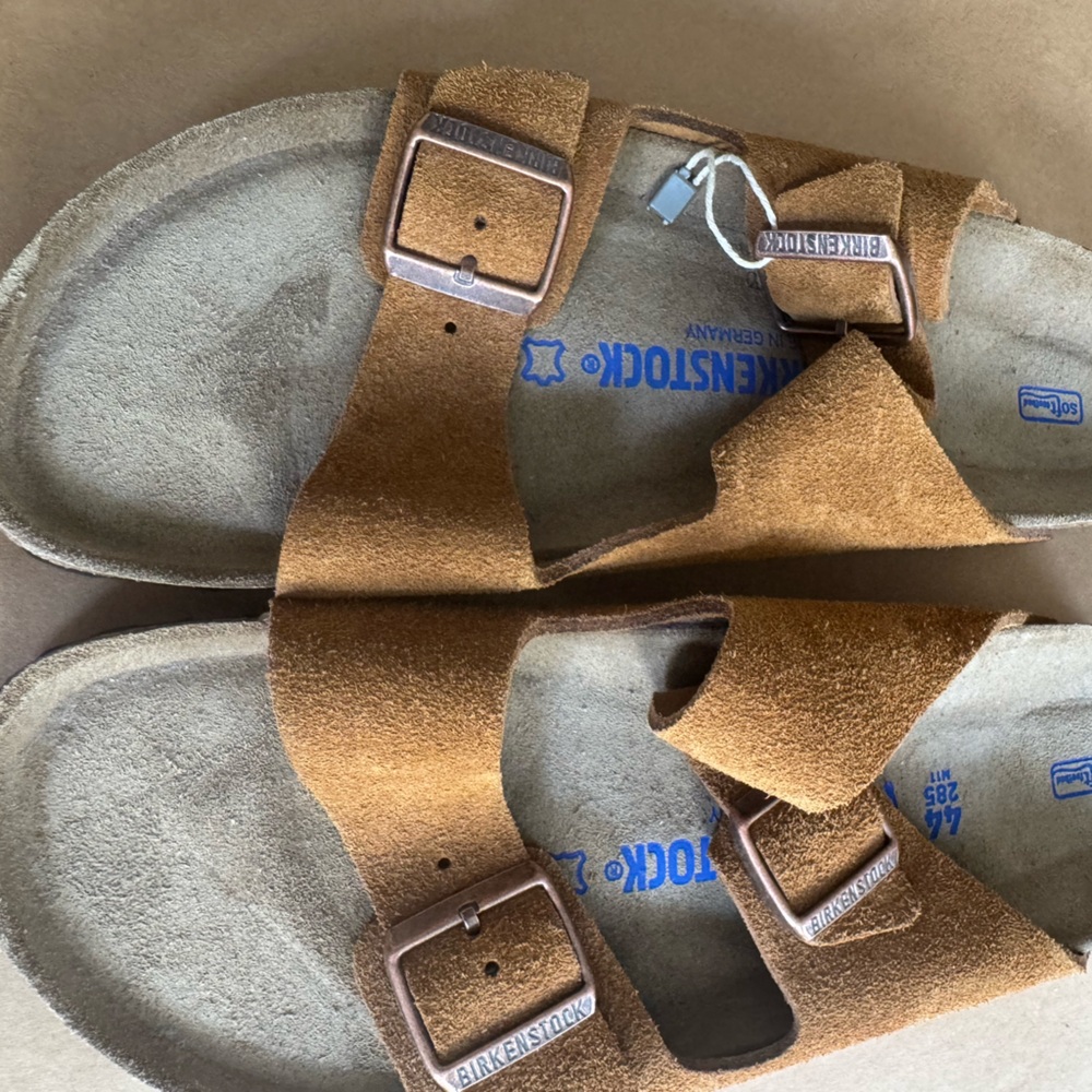 Birkenstock Kids Suede Double-Buckle Sandals in Cognac Brown/ Cinnamon.
